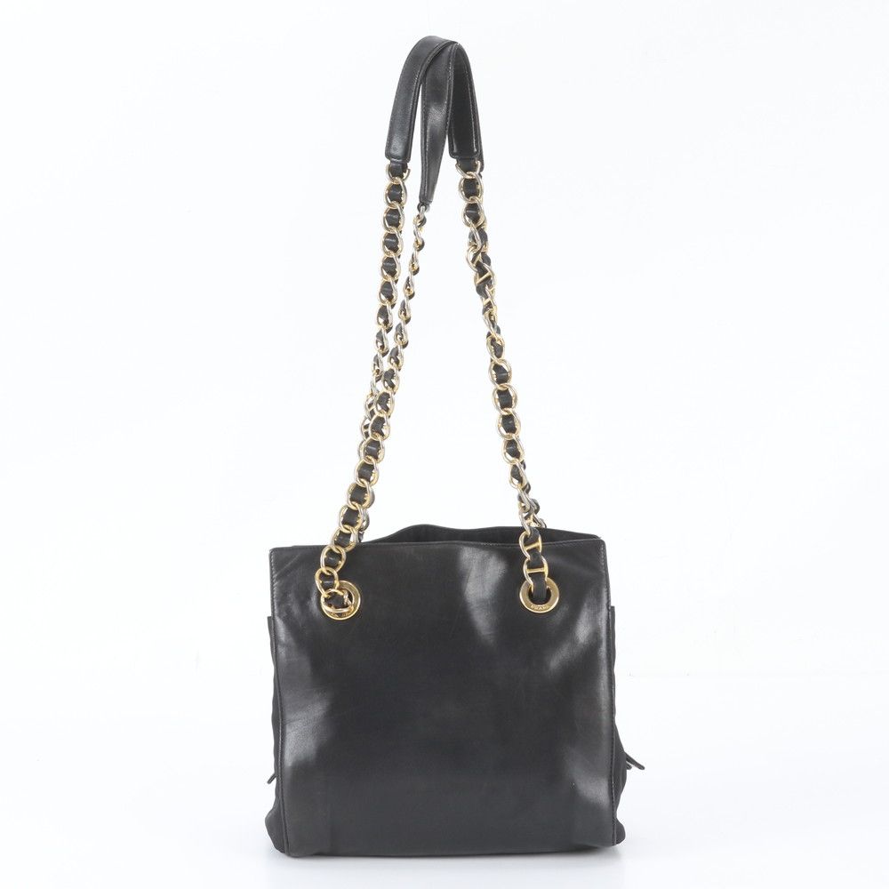 Prada Leather Chain Shoulder Bag Tote Black — view 3