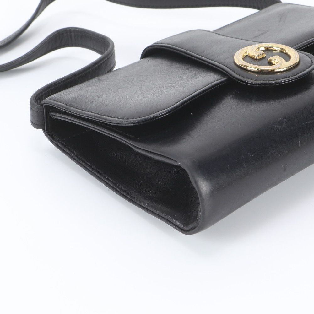 Gucci Vintage Leather Shoulder Bag Tote Hand Black — view 5