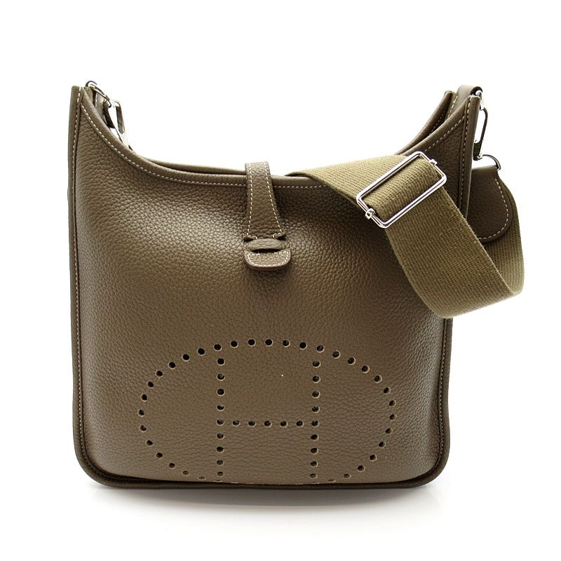 Hermes Evelyne 3 PM Taurillon Clemence Shoulder Bag Etoupe