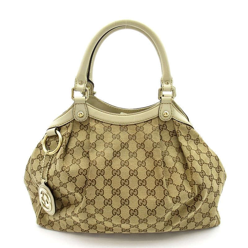 Gucci Sukey Handbag GG Canvas Leather Beige