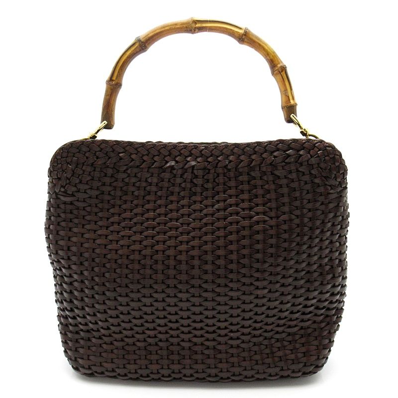 Gucci Straw Bamboo 2-Way Handbag Leather Brown — view 4