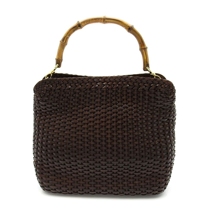 Gucci Straw Bamboo 2-Way Handbag Leather Brown