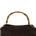 Gucci Straw Bamboo 2-Way Handbag Leather Brown — view 2