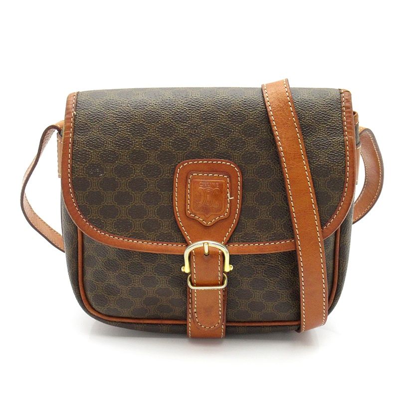 Celine Macadam Shoulder Bag Leather Brown