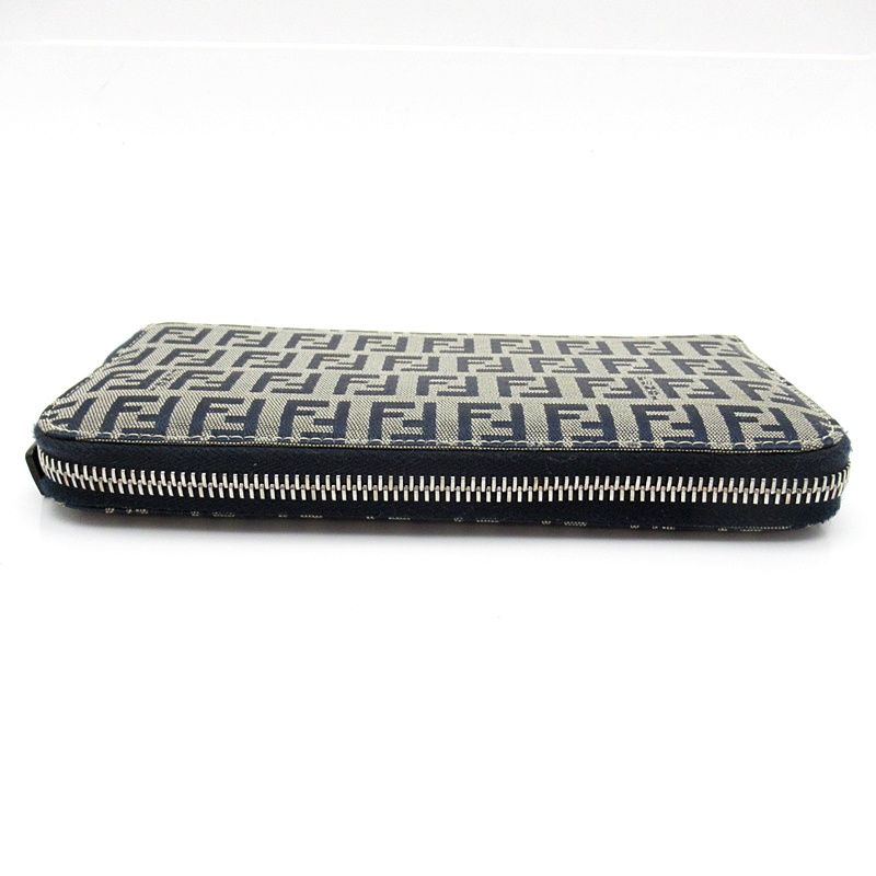 Fendi Full Zipper Wallet Canvas Leather Navy Gray — view 3