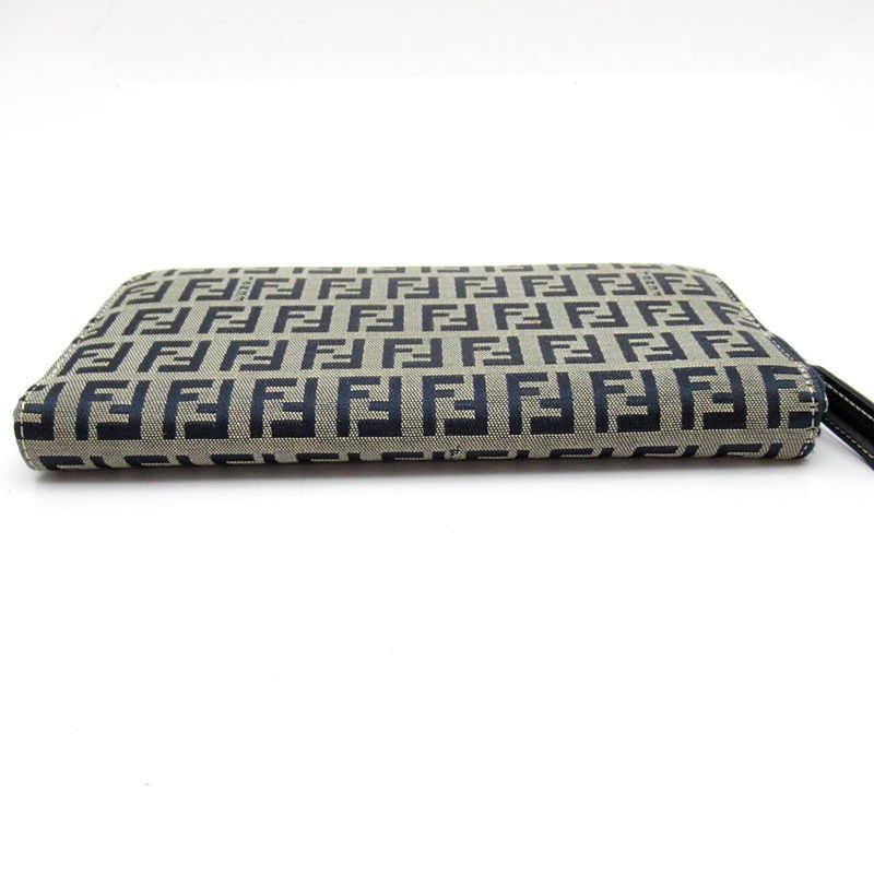 Fendi Full Zipper Wallet Canvas Leather Navy Gray — view 4