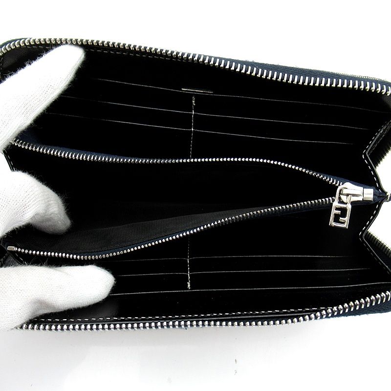 Fendi Full Zipper Wallet Canvas Leather Navy Gray — view 5