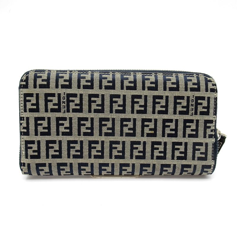 Fendi Full Zipper Wallet Canvas Leather Navy Gray — view 2