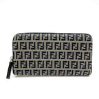 Fendi Full Zipper Wallet Canvas Leather Navy Gray