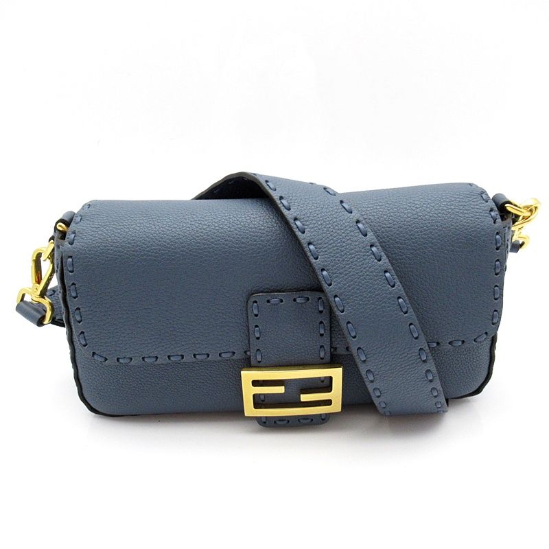 Fendi Selleria Baguette 2-Way Shoulder Bag Leather Blue