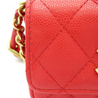 Chanel Quilted Mini Clutch Shoulder Bag Caviar Leather Red — view 2