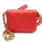 Chanel Quilted Mini Clutch Shoulder Bag Caviar Leather Red — view 5
