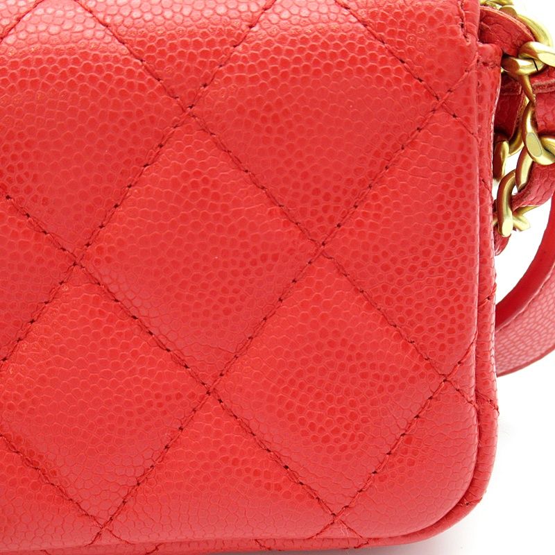 Chanel Quilted Mini Clutch Shoulder Bag Caviar Leather Red — view 6