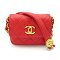 Chanel Quilted Mini Clutch Shoulder Bag Caviar Leather Red
