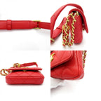 Chanel Quilted Mini Clutch Shoulder Bag Caviar Leather Red — view 7