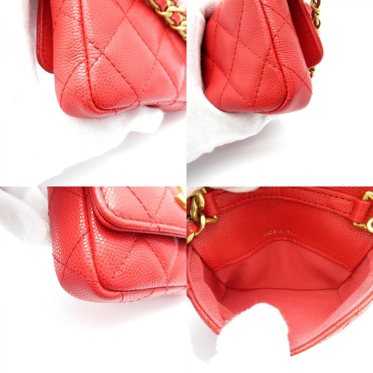 Chanel Quilted Mini Clutch Shoulder Bag Caviar Leather Red — view 8