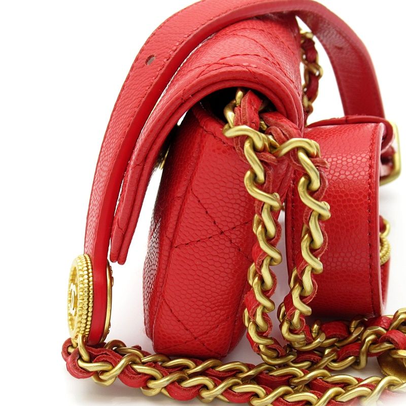 Chanel Quilted Mini Clutch Shoulder Bag Caviar Leather Red — view 4