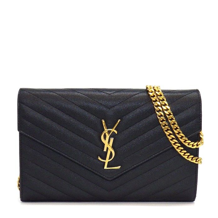 Saint Laurent Shoulder Bag Cassandra Classic Chain Wallet Black Leather Gold