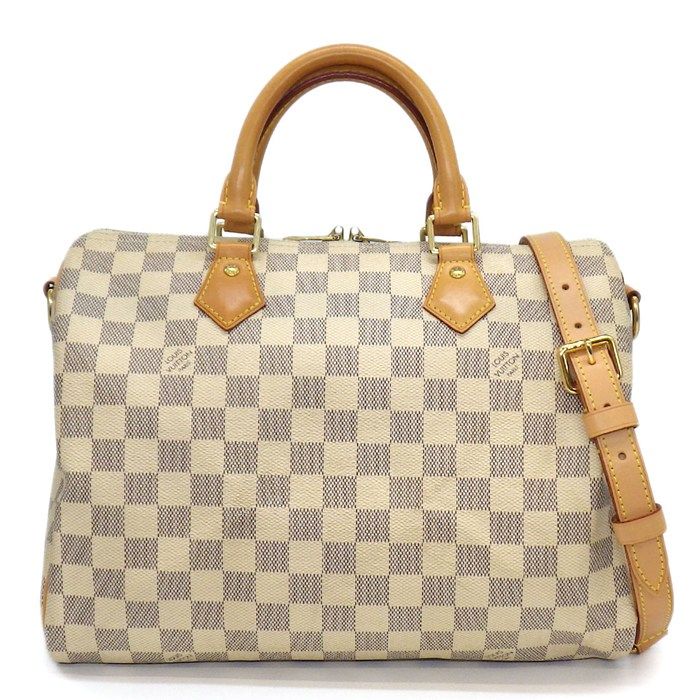 Louis Vuitton Handbag Speedy Bandouliere 30 Damier Azur Leather Gold