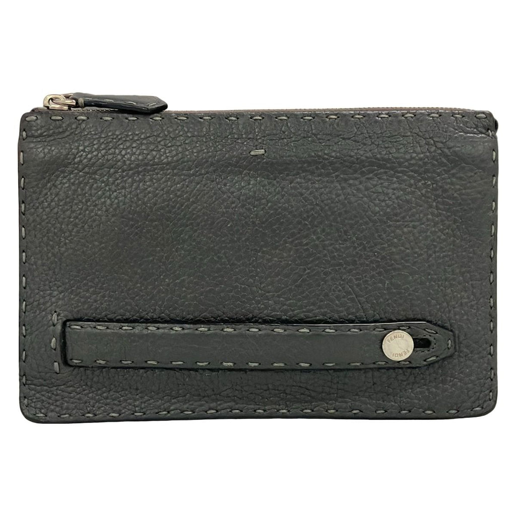 Fendi Clutch Selleria Dark Gray Leather