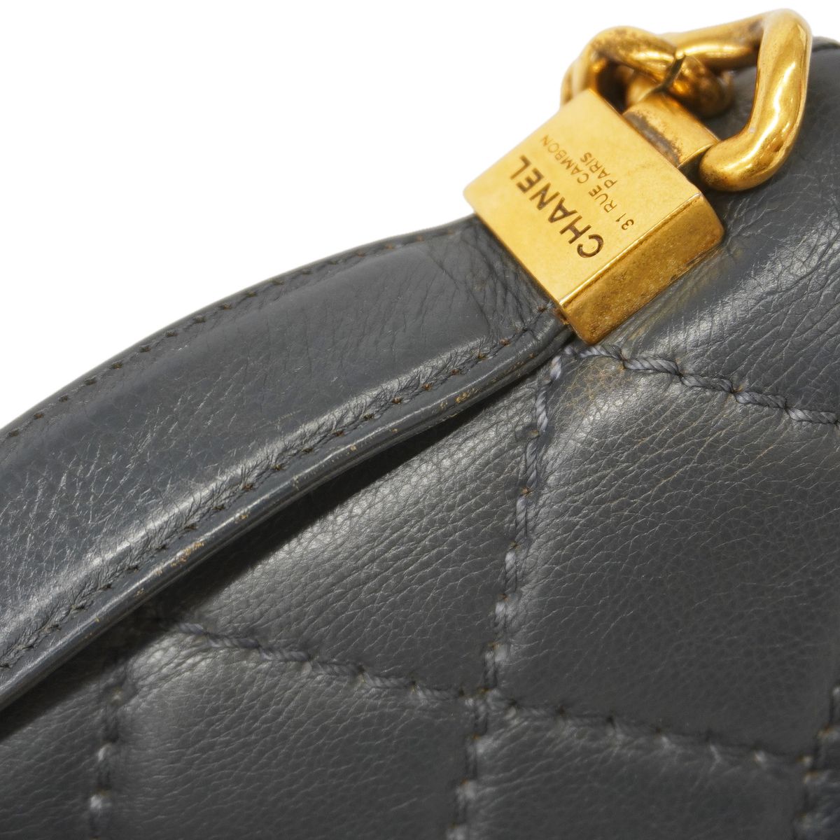 Chanel Handbag Wild Stitch Leather Gray Silver 2-Way Bag — view 8