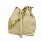 Chanel Shoulder Bag Leather Beige Gold
