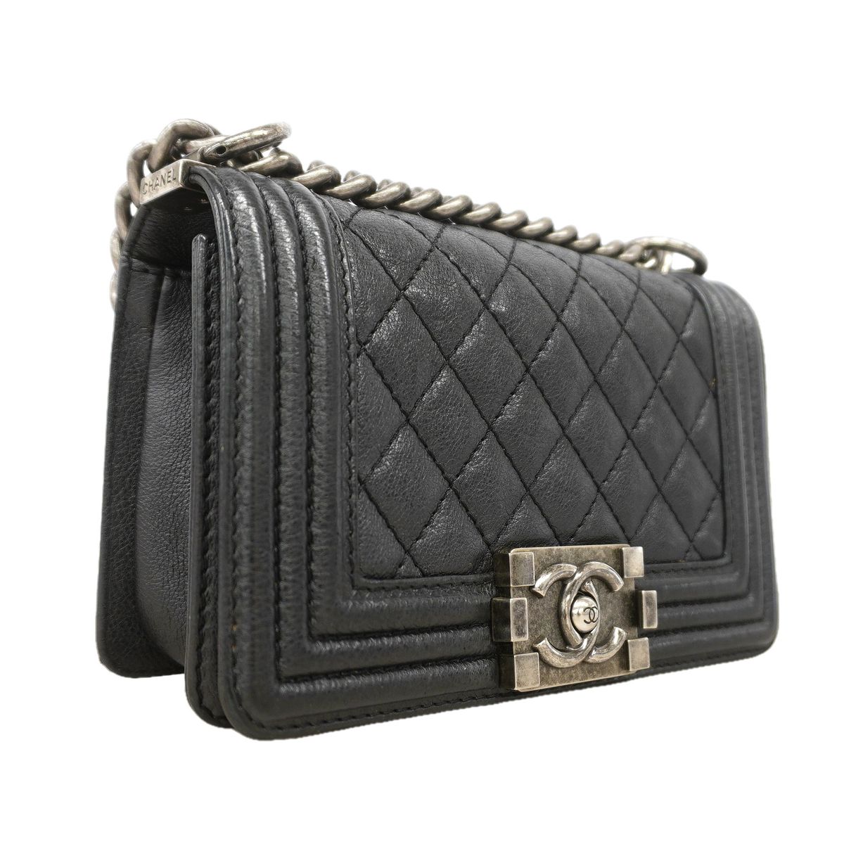 Chanel Shoulder Bag Boy Leather Black Silver — view 2