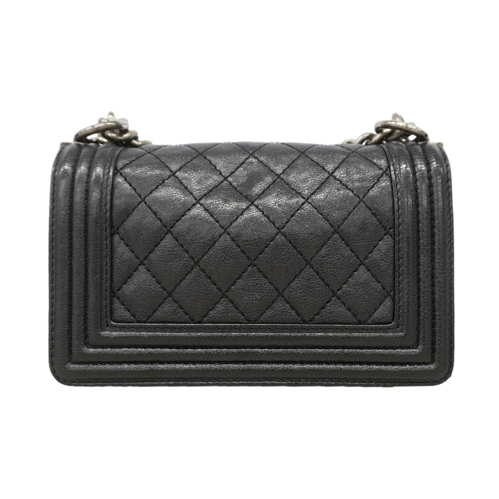 Chanel Shoulder Bag Boy Leather Black Silver — view 8