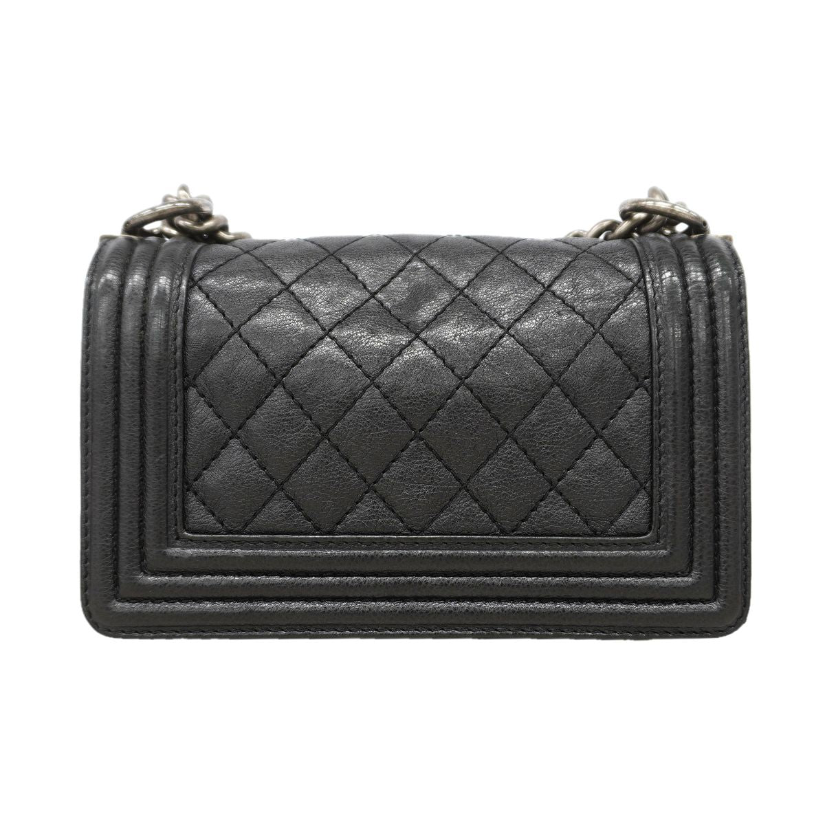 Chanel Shoulder Bag Boy Leather Black Silver — view 8