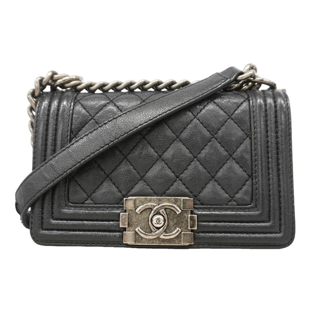 Chanel Shoulder Bag Boy Leather Black Silver