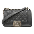 Chanel Shoulder Bag Boy Leather Black Silver