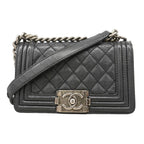 Chanel Shoulder Bag Boy Leather Black Silver