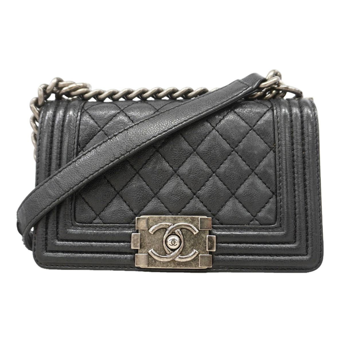 Chanel Shoulder Bag Boy Leather Black Silver