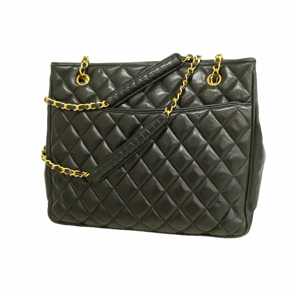 Chanel Shoulder Bag Quilted Lambskin Black Gold