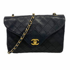 Chanel Shoulder Bag Quilted Lambskin Black Gold