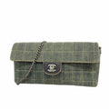 Chanel Shoulder Bag Choco Bar Denim Blue Silver