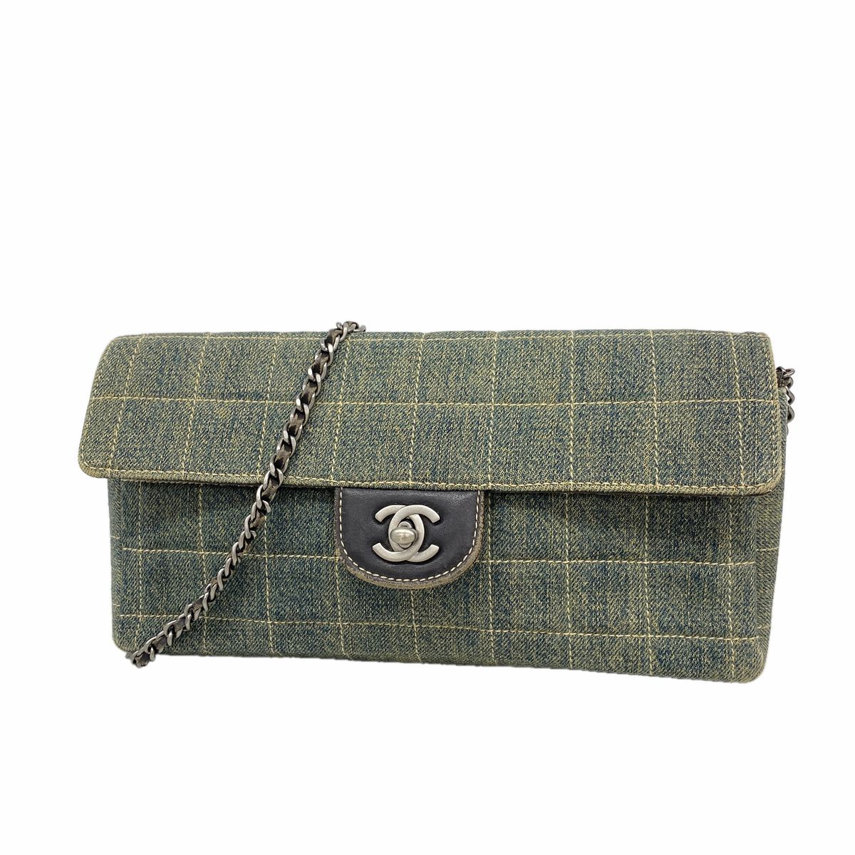 Chanel Shoulder Bag Choco Bar Denim Blue Silver