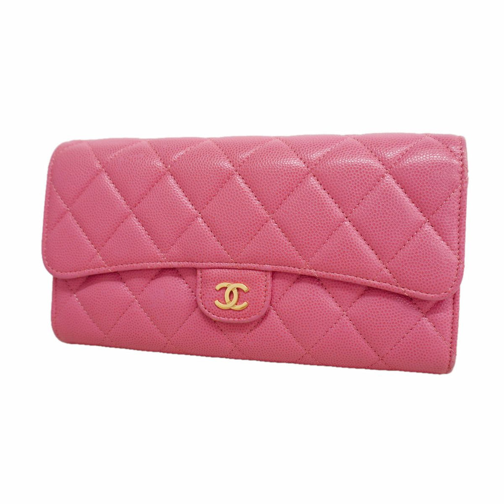 Chanel Wallet Quilted Caviar Leather Pink Gold