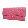 Chanel Wallet Quilted Caviar Leather Pink Gold