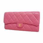 Chanel Wallet Quilted Caviar Leather Pink Gold