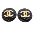 Chanel Earrings Vintage CC Logo Quilted Plastic Gold Plated Black