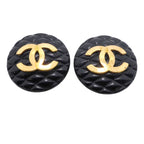 Chanel Earrings Vintage CC Logo Quilted Plastic Gold Plated Black