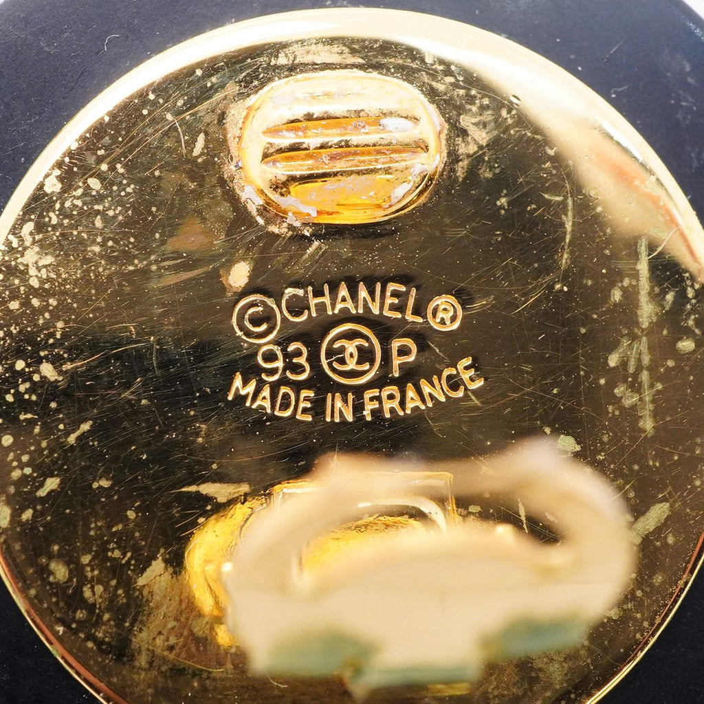 Chanel Earrings Vintage CC Logo Quilted Plastic Gold Plated Black — view 4