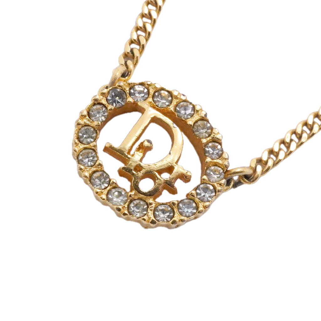 Dior Necklace Logo Oval Gold Plated Rhinestone