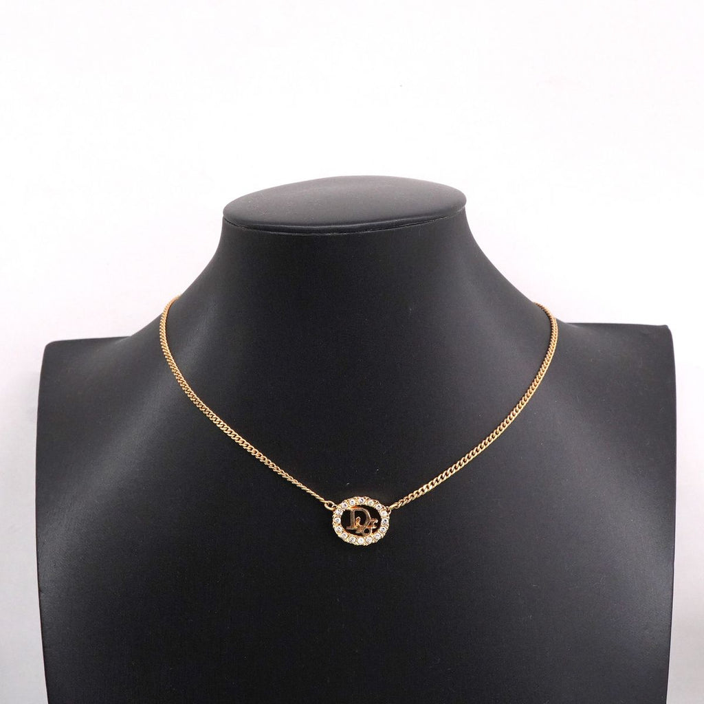 Dior Necklace Logo Oval Gold Plated Rhinestone — view 6