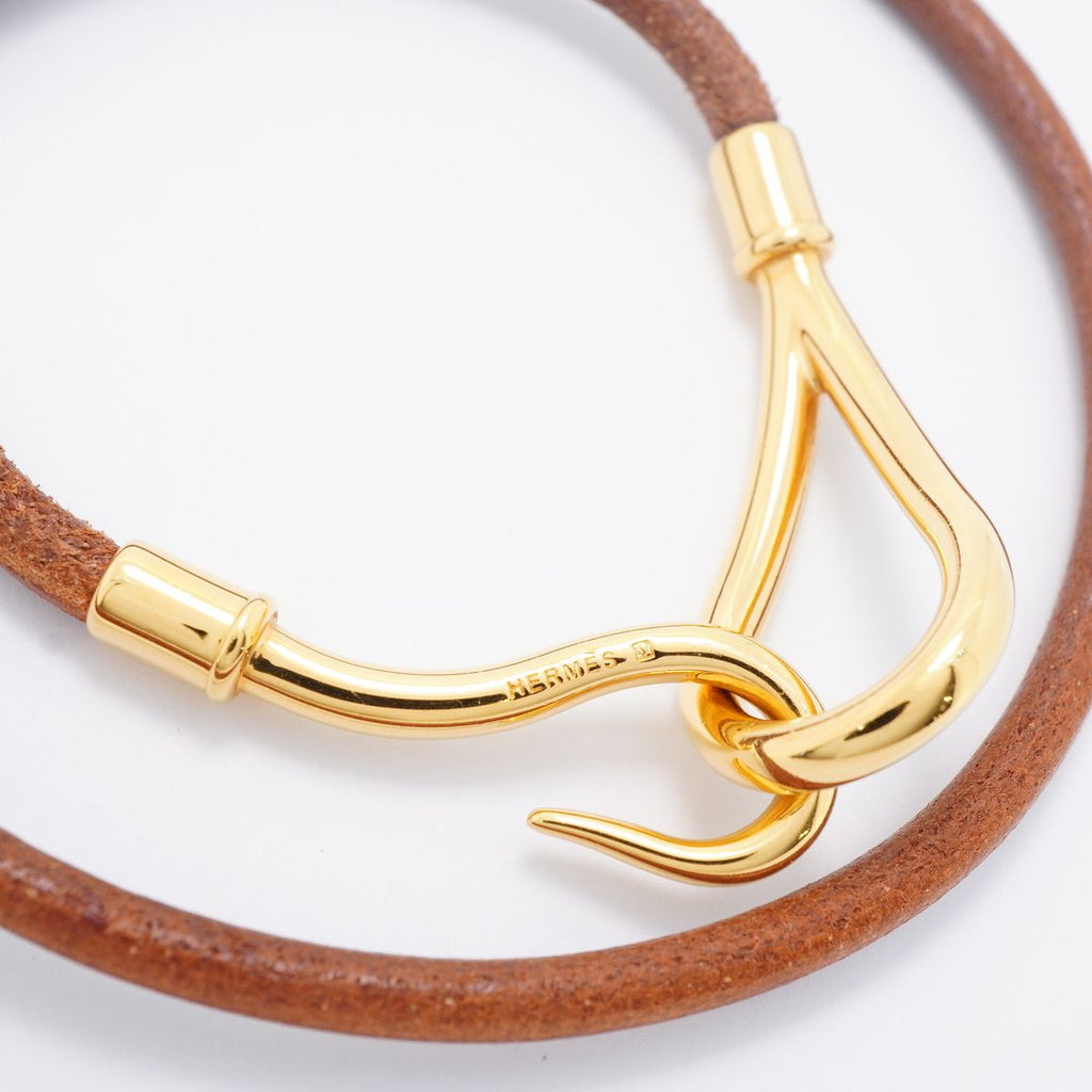 Hermes Bracelet Jumbo Hook Gold Plated Leather Brown — view 2