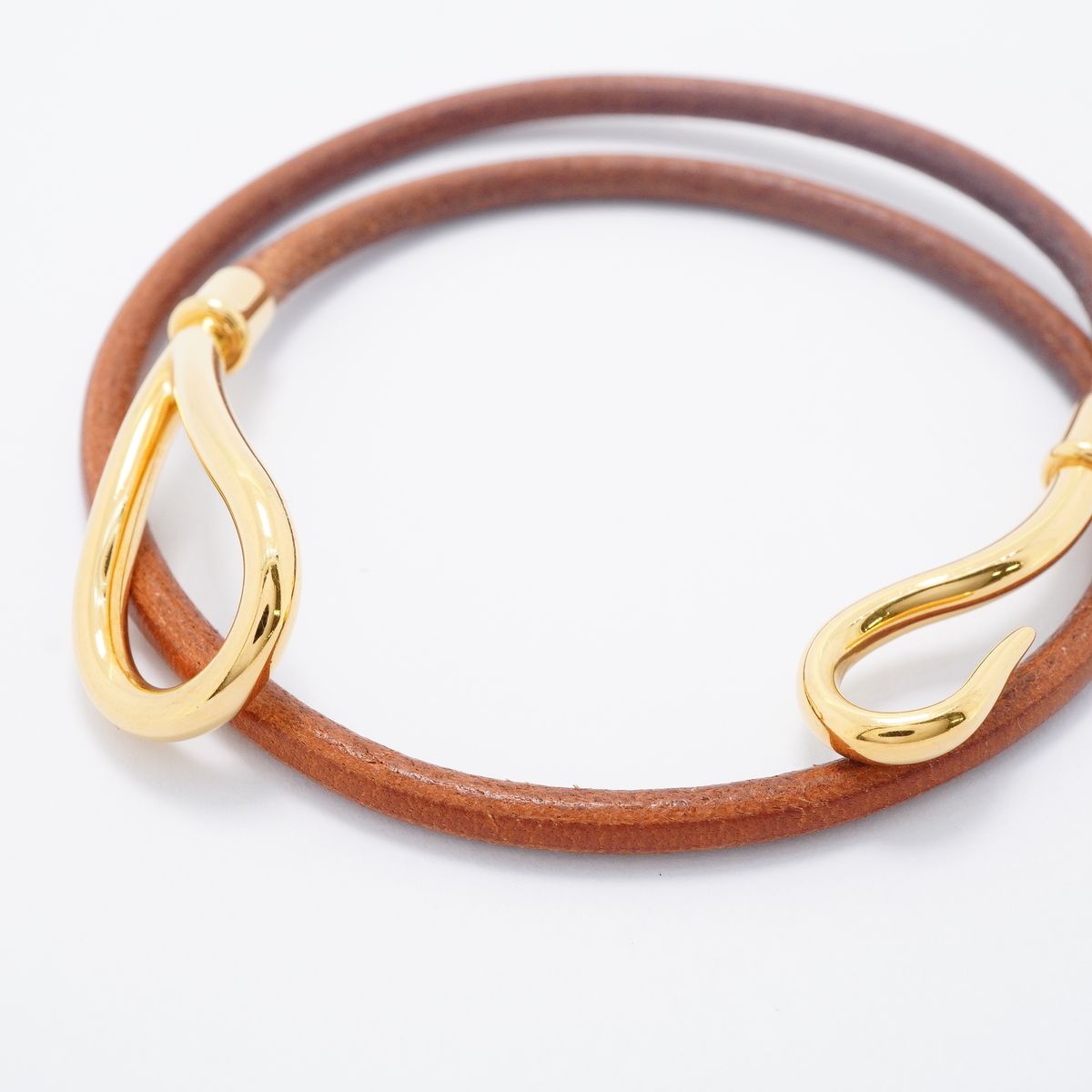 Hermes Bracelet Jumbo Hook Gold Plated Leather Brown — view 4