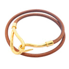Hermes Bracelet Jumbo Hook Gold Plated Leather Brown