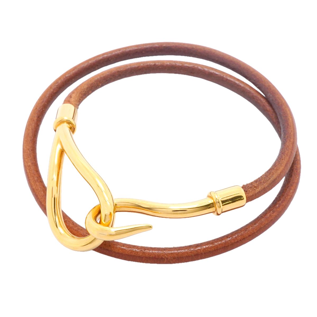 Hermes Bracelet Jumbo Hook Gold Plated Leather Brown