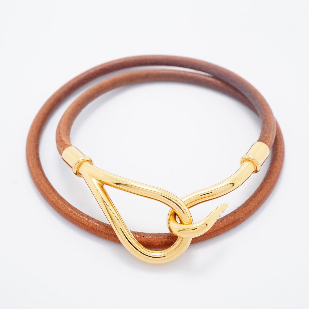 Hermes Bracelet Jumbo Hook Gold Plated Leather Brown — view 3